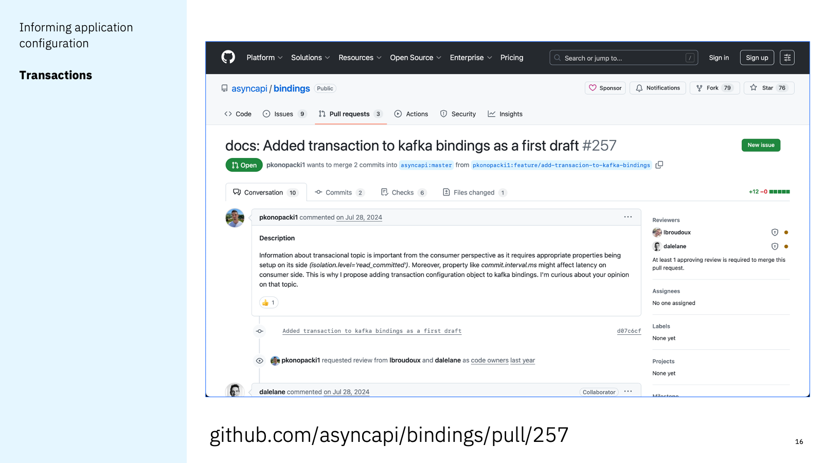 Informing application configuration - Transactions